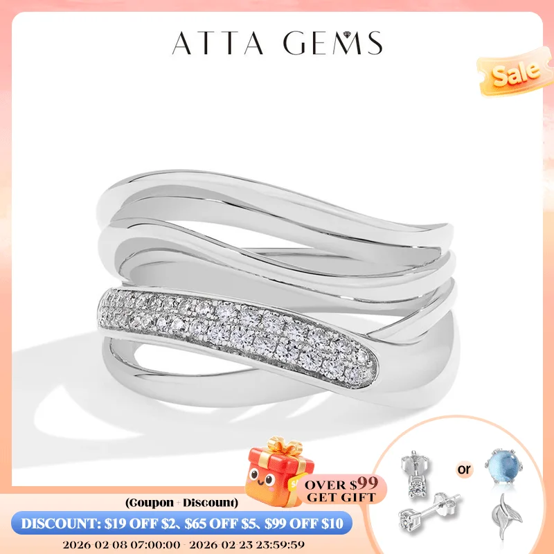 

ATTAGEMS 2024 S925 Муассанит кольцо для женщин серебро 18K позолоченное D VVS1 бриллиант 4-слойные линии свадебные ювелирные изделия бриллианты ежедневный подарок