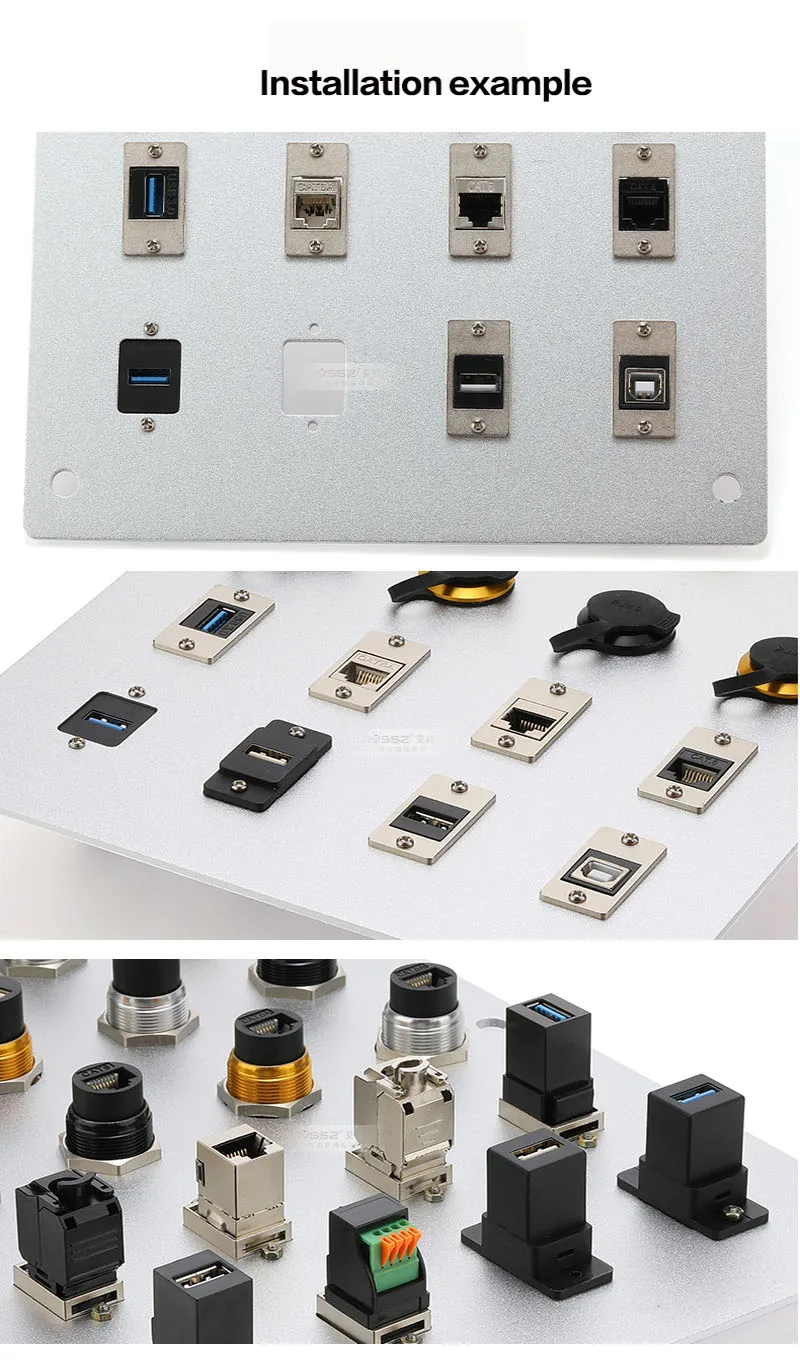 Soket Panel Modul Data USB Persegi Otomatisasi Industri Audio Video CAT6A USB3.0 USB2.0 Tipe-C HDMI2.0 RJ45 Konektor Tipe B