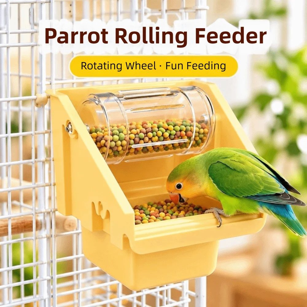Hanging Parrot Roller Separation Feeder Transparent Splash-proof Automatic Bird Feeder Large Capacity Detachable Parrot Food Box