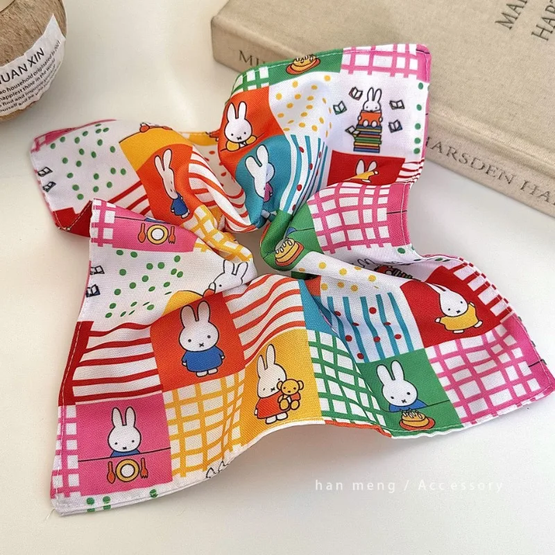 

‌Cute Miffy Bandana Scrunchies - Versatile Premium Checkered Hair Ties Sweet Hair Accessories for Girls Perfect Christmas Gift