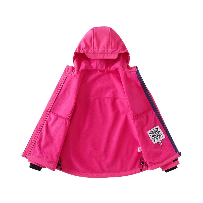 Children Outdoor Hardshell Fleece Functional Waterproof Windbreaker Hooded Girls Spring Sports Hiking Coat Teenagers Kids Jacket