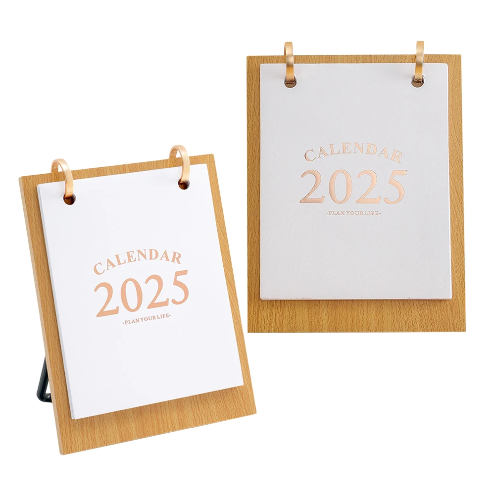 

2pcs Wooden Desk Calendar Standing Flip Calendars Table Small Paper Classroom Monthly Overview Thick Board Construction