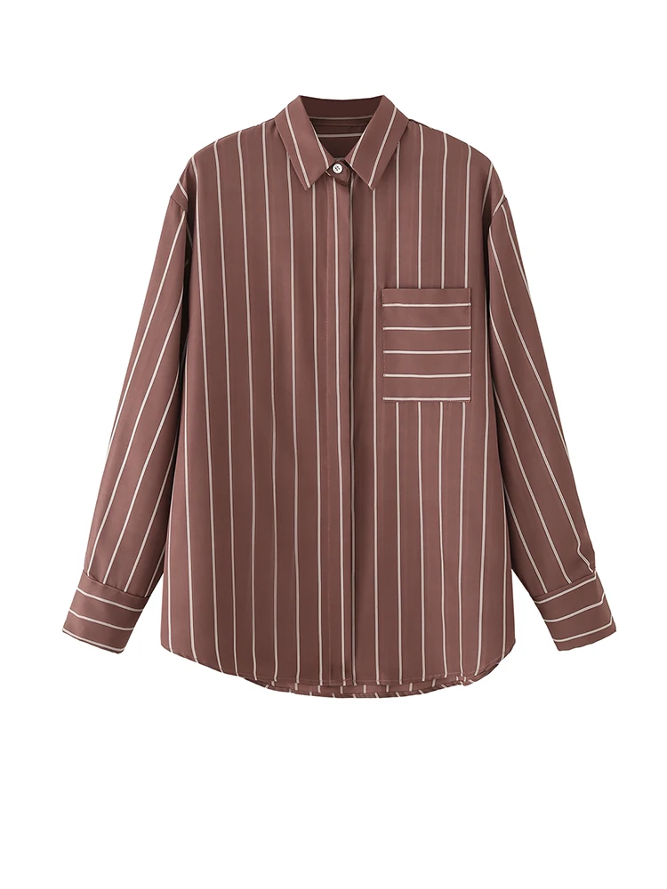 Damskie koszule w paski z długim rękawem, zapinane na guziki, luźne bluzki z kołnierzykiem, codzienne bluzki