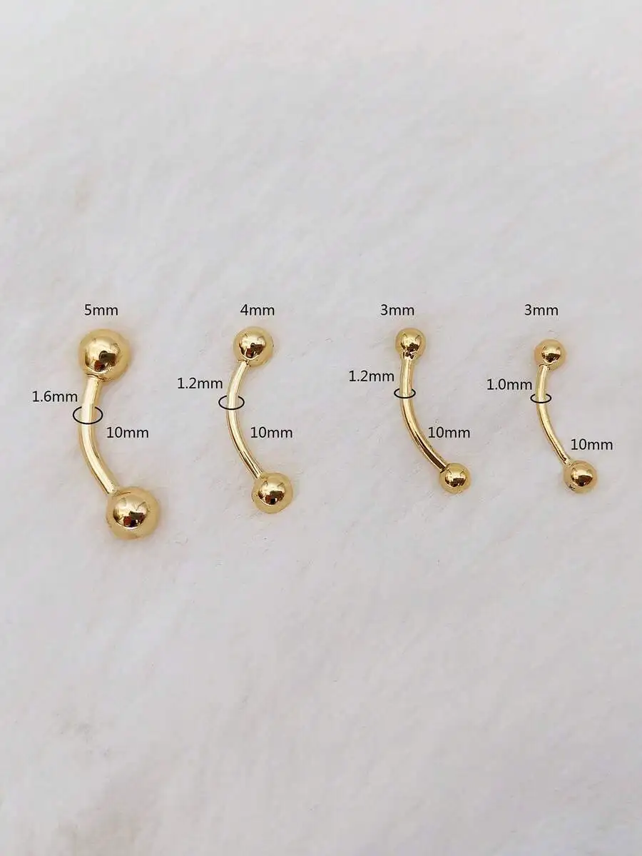 

1Pc Gold-Plated 925 Sterling Silver Curved Navel Barbell With Dual Polished Spherical Beads For Women Body Piercing