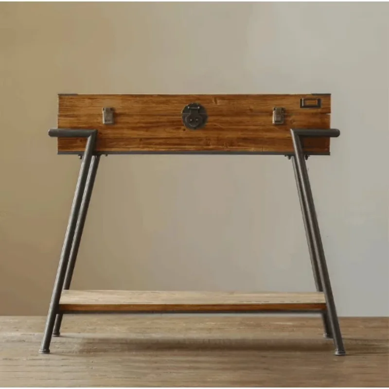 

American rural retro shelf solid wood coffee table entrance table