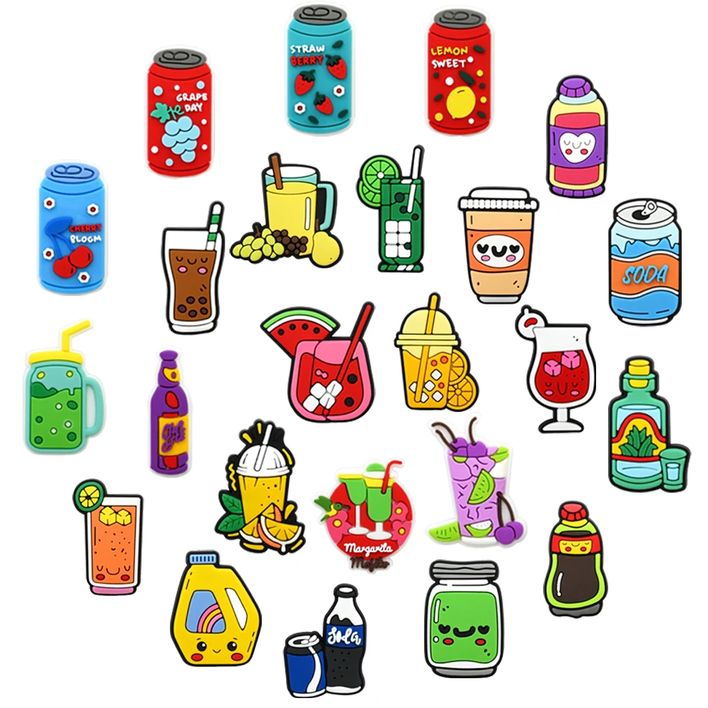 24-100pcs Summer Drinks Shoe Charms PVC Shoes Decoration Bracelet Wristband Sandal shoe Accessories Buckle for Kids Gifts