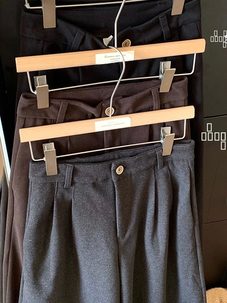 Calças Casuais de Cintura Alta e Pernas Largas para Mulheres, Calças Slim Retas de Outono e Inverno Faion, Conjunto de Vestuário Casual