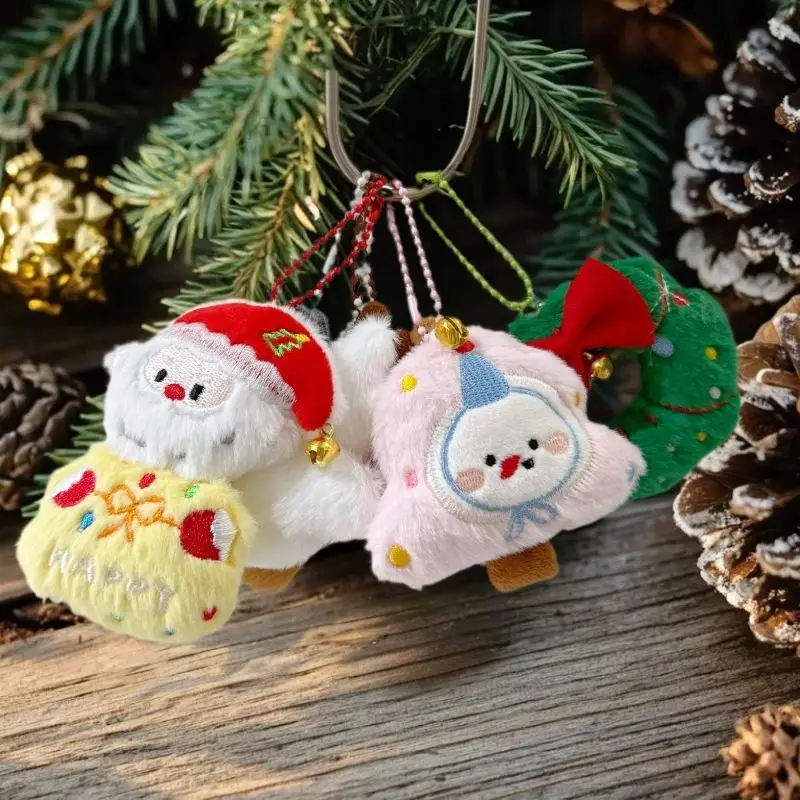 Kawaii الكرتون أفخم سانتا كلوز شجرة عيد الميلاد المفاتيح جميل عيد الميلاد محشوة ألعاب الدمى على ظهره قلادة اكسسوارات الهدايا