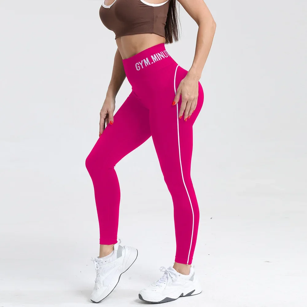 Nahtlose Hochtaillierte Damen-Yogahose mit Farbkontrast, Sport-Leggings mit Po-Lifting-Effekt, Fitness-Tights, Schnelltrocknende Workout-Hose – Detail 11