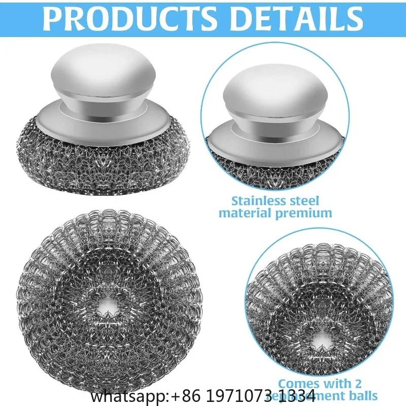 Stainless Steel Wool Scrubber with 2 Replacement Pads