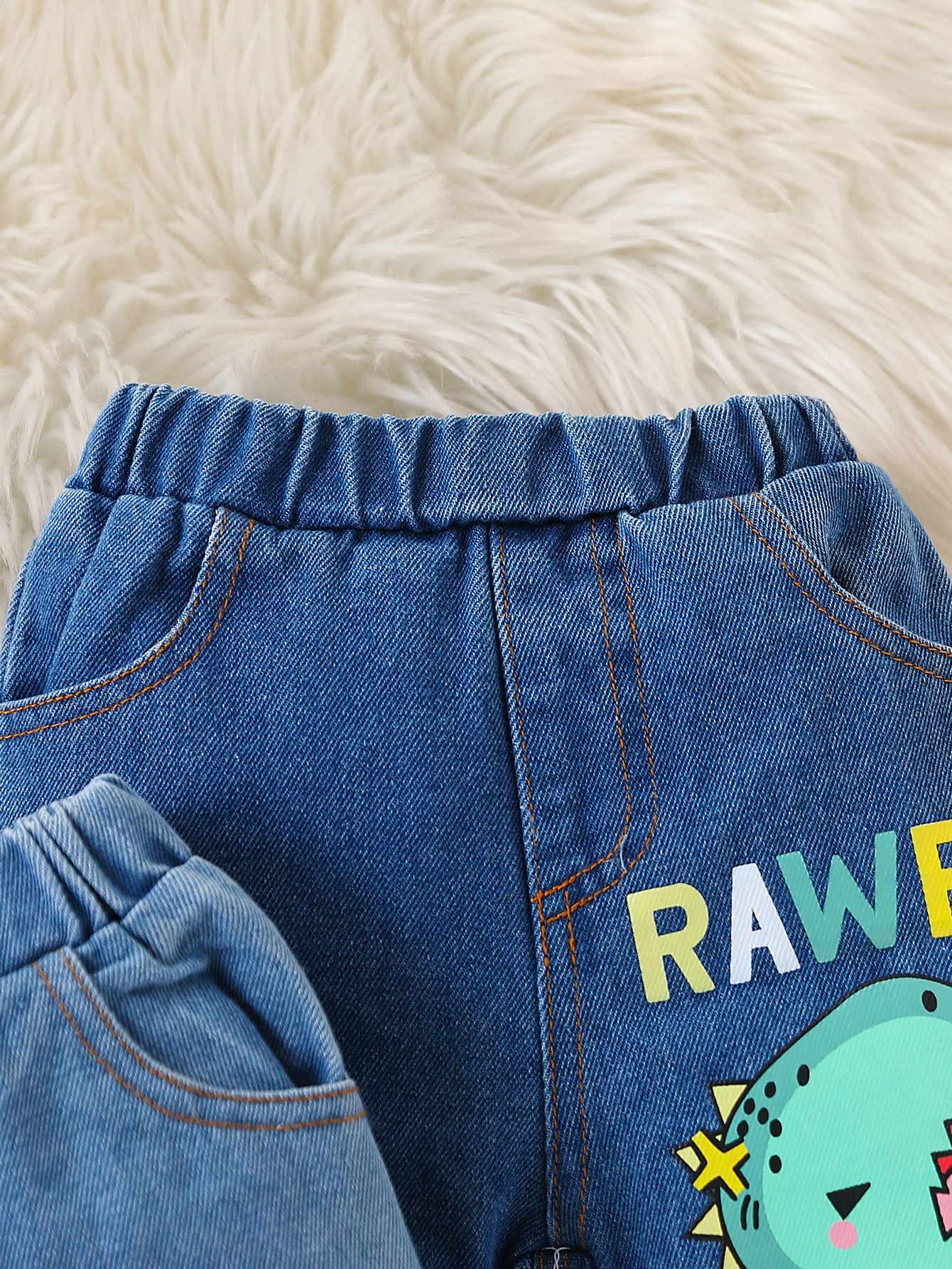 Boys Dinosaur Print Jeans Elastic Waist Comfortable Fit Trendy Cool Style Faux Tear Design Daily Wear for Kids