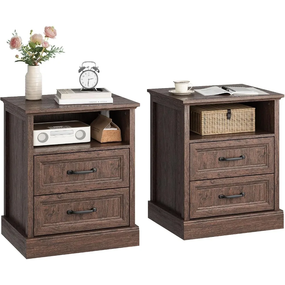

20" Farmhouse Nightstand Set of 2, End Table with 2 Large Drawers & Open Storage, Side Table, Bedside Table for Bedroom, Living
