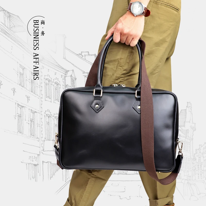 กระเป๋าเอกสารผู้ชายกระเป๋าถือหนัง Retro Cowhide ชั้นกระเป๋าแล็ปท็อป Crazy Horse หนังไหล่ Messenger กระเป๋ากระเป๋าหรูหรา