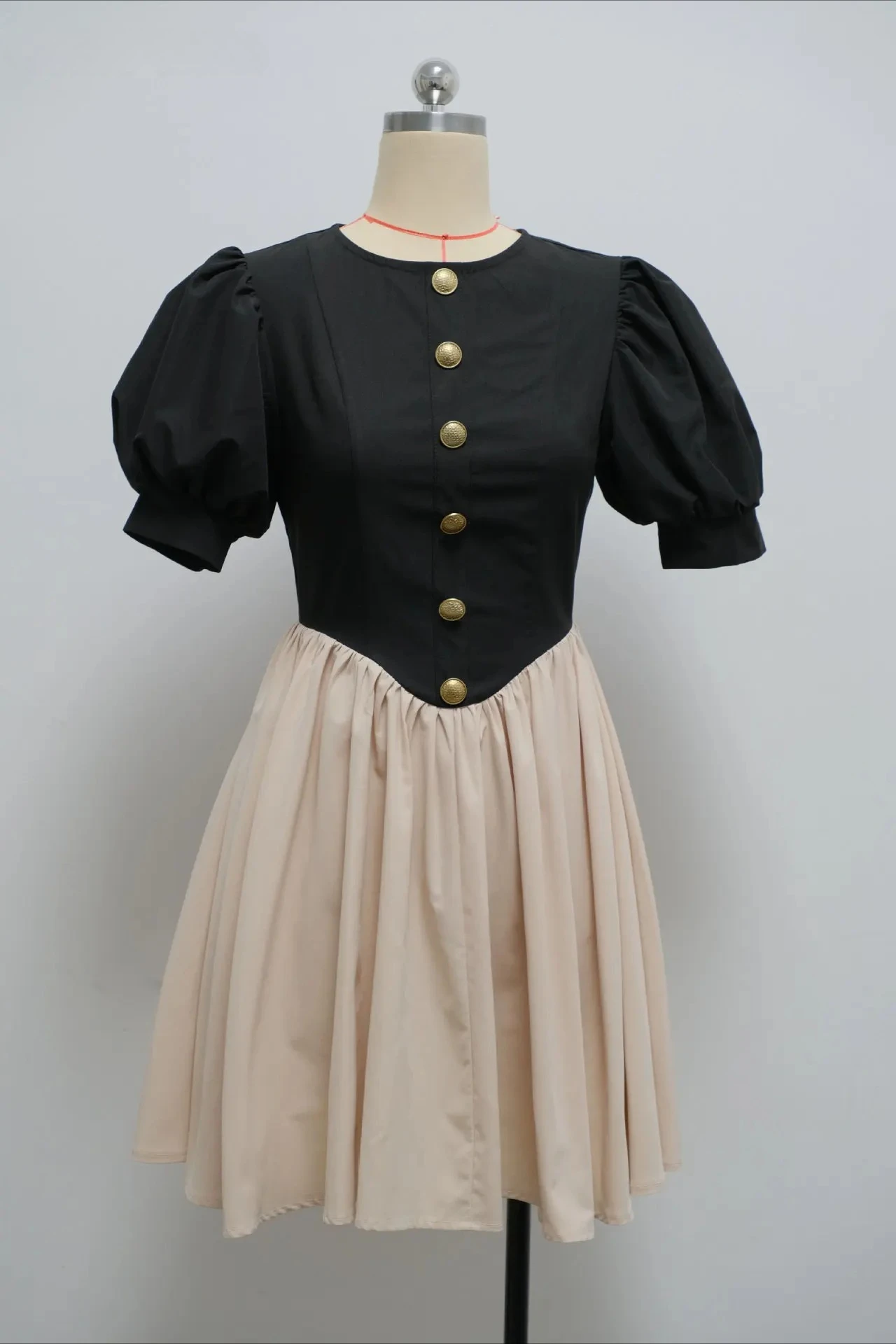 BWQ femmes Patchwork lanterne à manches courtes bouton épissage col rond grande robe trapèze 2025 anniversaire Sexy Club fête même robes 2025