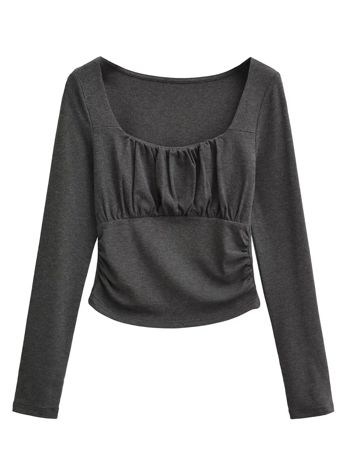 Women's Slim Fit Long Sleeve T-Shirt Pure Desire Square Collar Pleated Chest Enhancement Base Layer Top Spring 2026