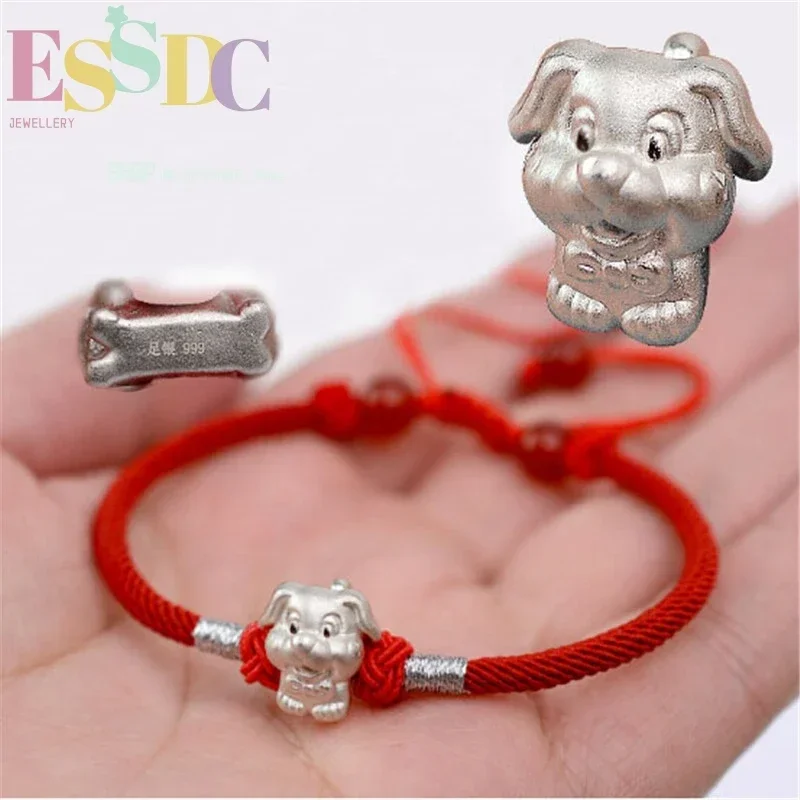 Chinese Zodiac 999 Silver Dog Charm Bracelet Takes Luck and Wealth Knitting Rope Hand String New Year or Birthday Day Gift