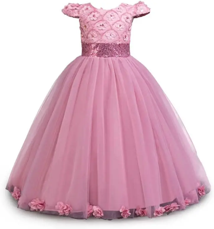 여자아이들을 위한 정장 드레스, 쉬폰 생일 파티 가운, 자수 스팽글 꽃무늬 치마 크리스마스 파티 공주 할로윈 가운