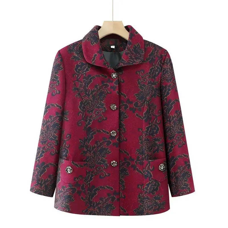 New mother cardigan middle-aged and elderly clothes spring and summer shirt loose long-sleeved base top