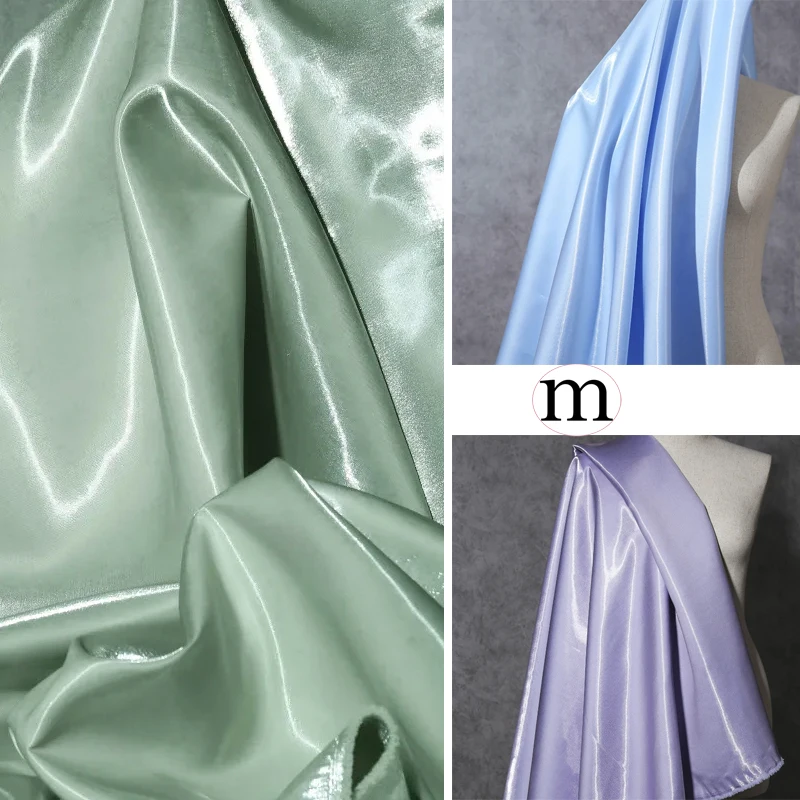 Dusty Sage Luxury Glossy Liquid Satin Metallic Fabric Solid Color Crystal Silk Satin Wedding Gift Clothing Designer Fabrics Text