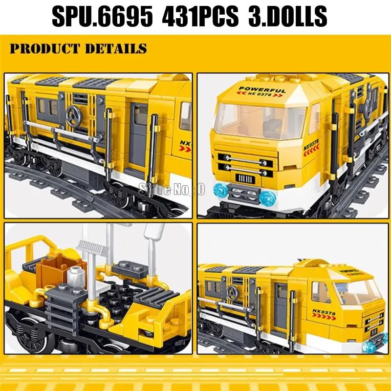 Ql0308ตุ๊กตาบล็อกตัวต่อของเล่นรางรถไฟสีเหลือง431ชิ้น