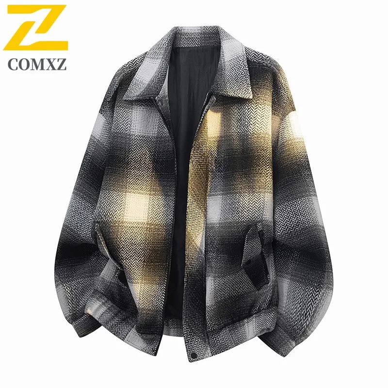 

COMXZ 2025: короткое твидовое повседневное пальто с маленькой ароматом волны, студенческая куртка в клетку с цветными блоками JK2187