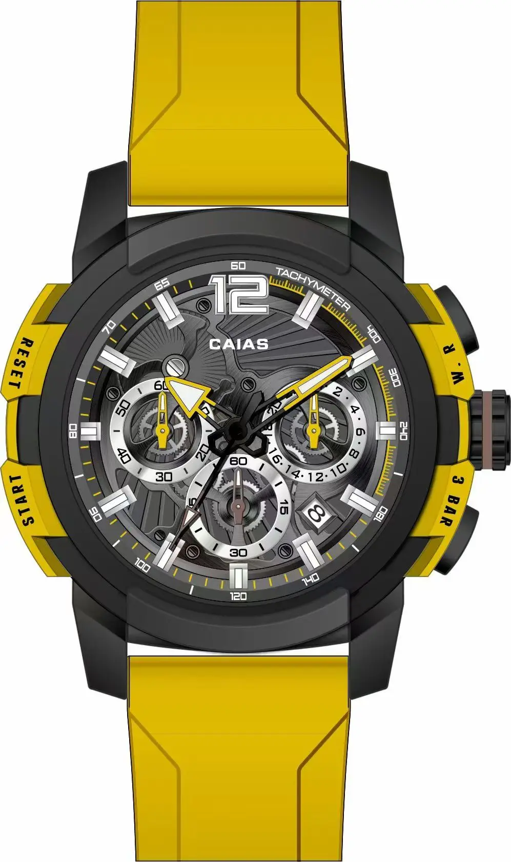 CAIAS Men's Sports Quartz Watch with Large Dial, Full-Featured World Time, Rubber Strap, Oak Series
