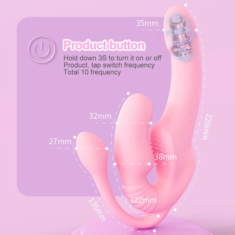 Strapless 3-in-1 Vibrating Toy for Couples G-Spot Climax Clitoris Stimulate Anal Plug Strap-on Dildo Massager Lesbian Sex Toys view 4