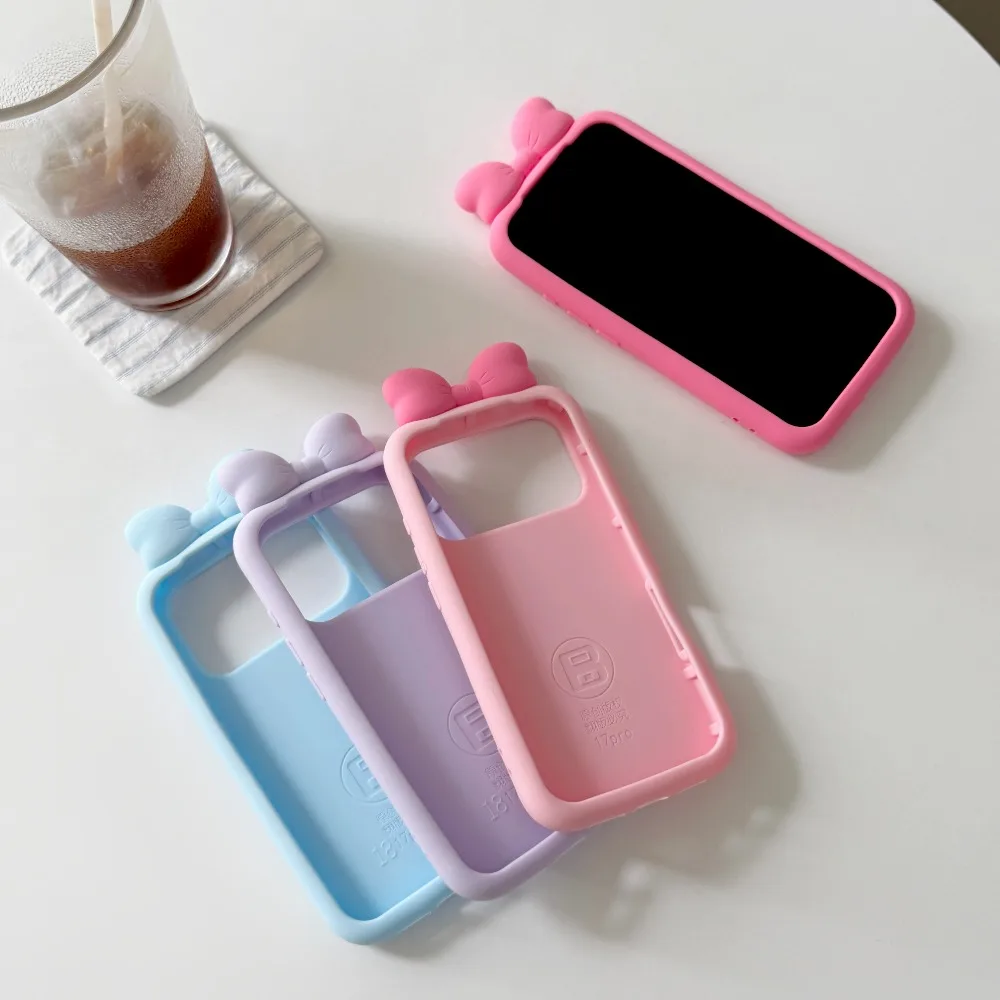 Einfarbige 3D-Schleife Silikon-Handyhülle für iPhone 18 17 Pro Max 16 15 Plus 14 Pro Weiche Niedliche Mädchenhafte Ästhetische Schutzhülle – Detail 10