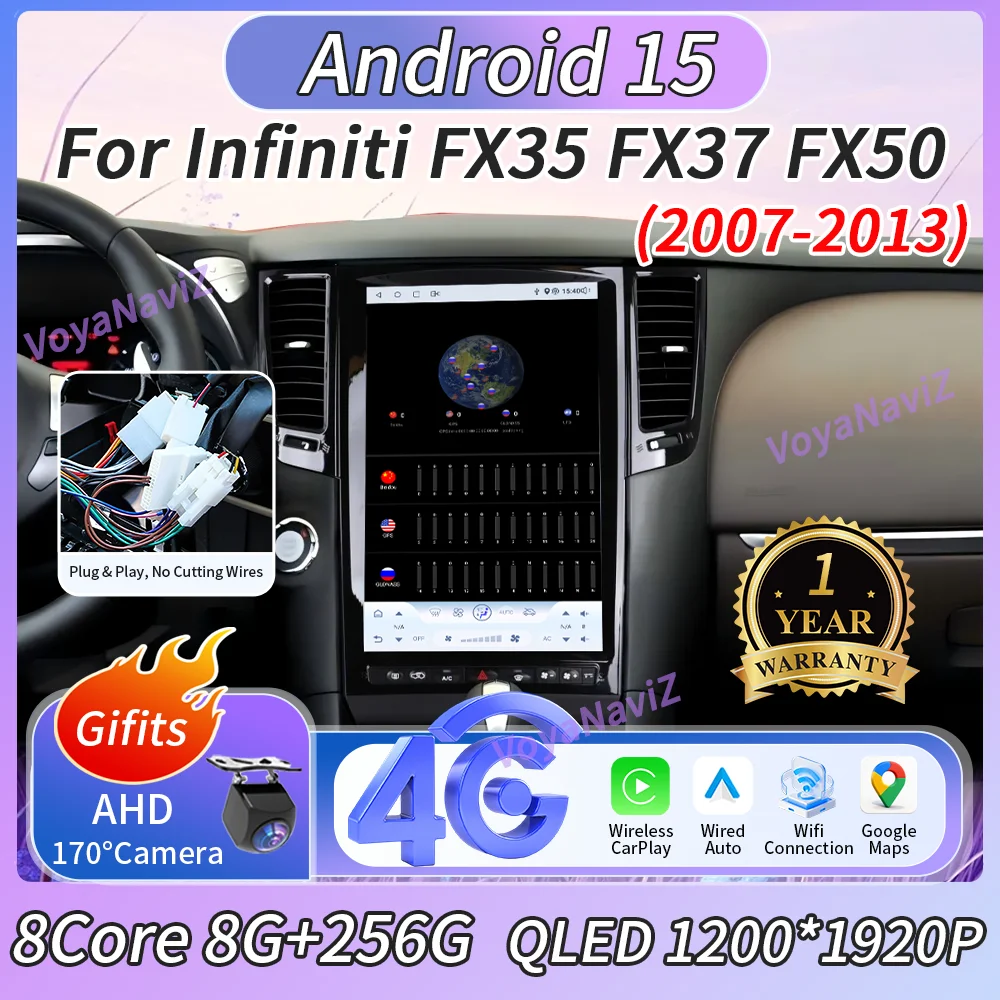 

14,5-дюймовый мультимедийный проигрыватель Android 15 с процессором Qualcomm 6125 для Infiniti FX35 FX37 FX50 2007-2013, дисплей Carplay, модуль 360, DSP, FM