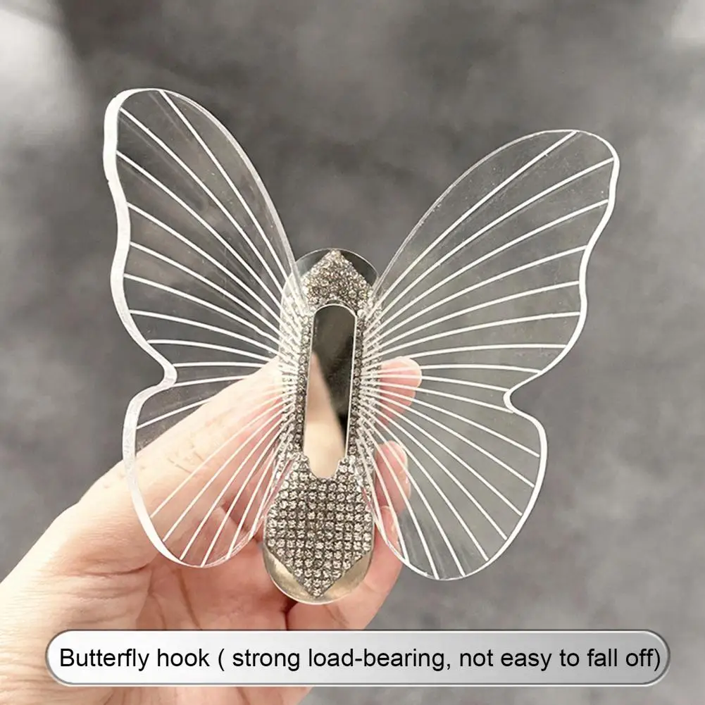 Damage-free Wall Hook Transparent Butterfly Wall Hook for Home Office Organization Anti-slip Decorative Hanger for Clothes