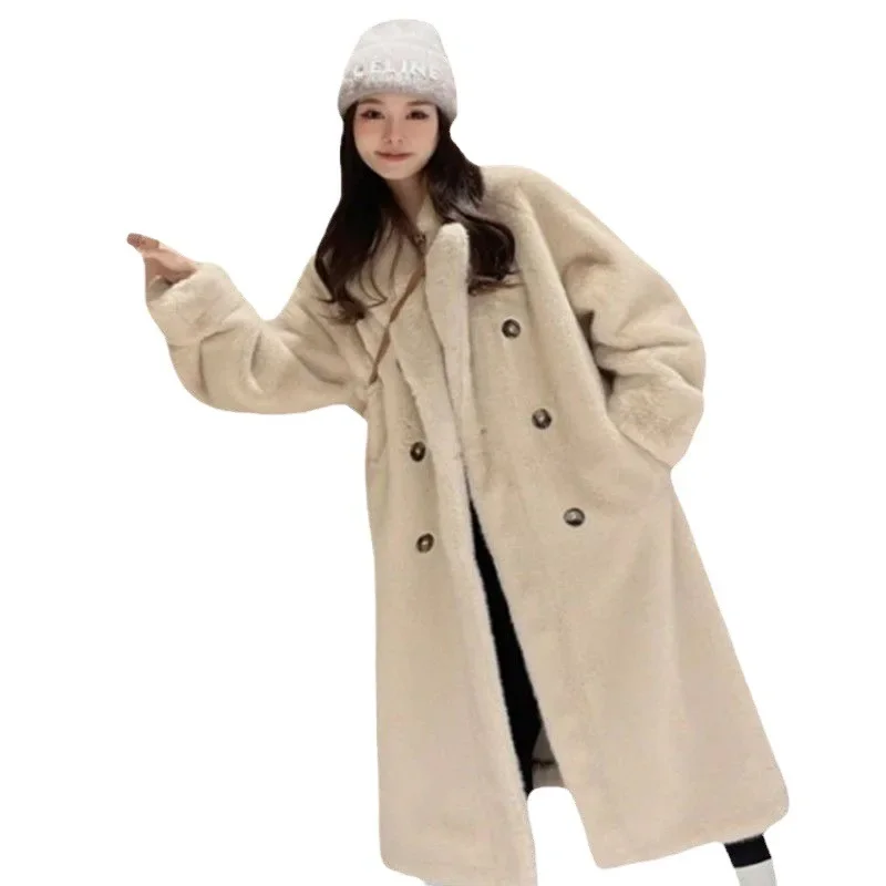 Femmes longue épaisse fausse fourrure Maxi veste Colorblock automne hiver manteau chaud luxe ceinture fourrure Parkas fourrure manteaux d'extérieur