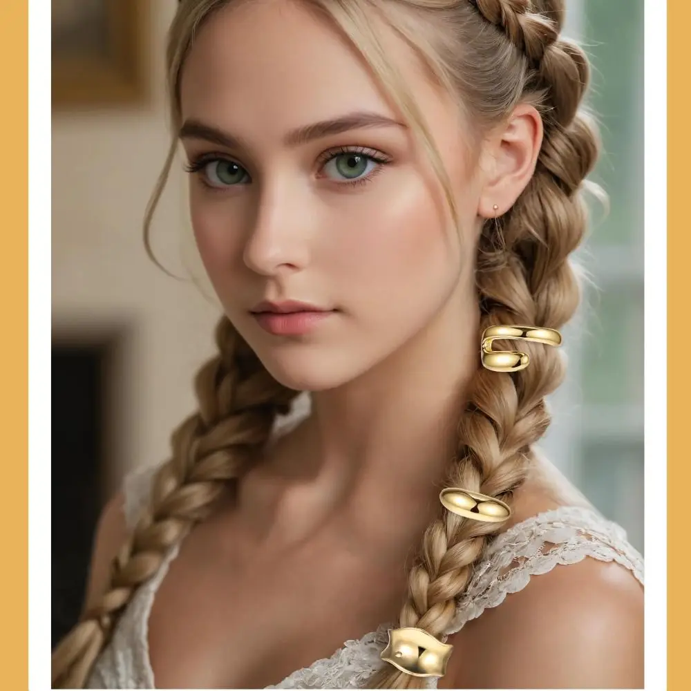 3Pcs Fashion 1 Inch Gold Hair Cuffs Metal Gold Ponytail Cuff Hair Tie Long Hair Ponytail Hair Accessories for Women