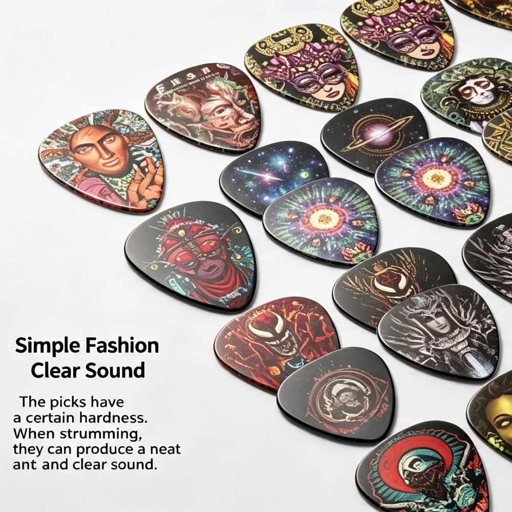 Color Art Printed Celluloid Guitar Picks, Mixed Thickness Decorative Plectrums for Acoustic Electric Guitar, 5 Pcs Random Patterns