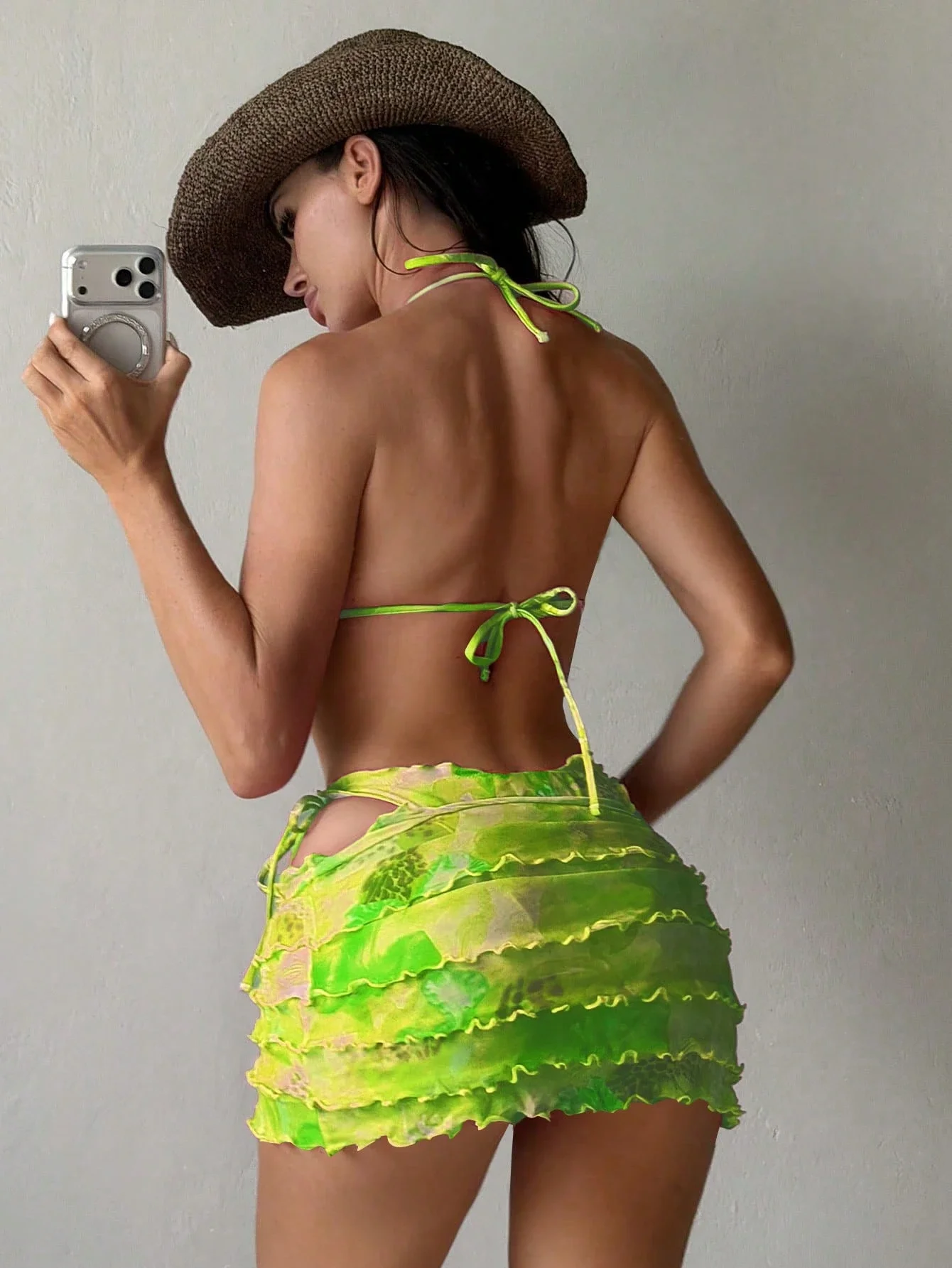 

Floral Print 3-Piece Bikini Set With Tiered Ruffle Skirt Sexy Beach Party Holiday