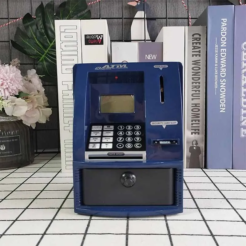 ATM Voice ATM Coin Operated Piggy Bank, Children's Mini Safe, Password Counting Piggy Bank with Time and Alarm Clock Function
