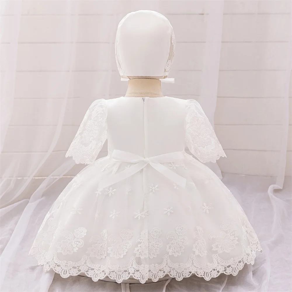 Baby Girls White 1st Birthday Baptism Gown Infant 2pcs Lace Fluffy Costume Girl Carnival Party Dresses Toddler Fashion Clothing