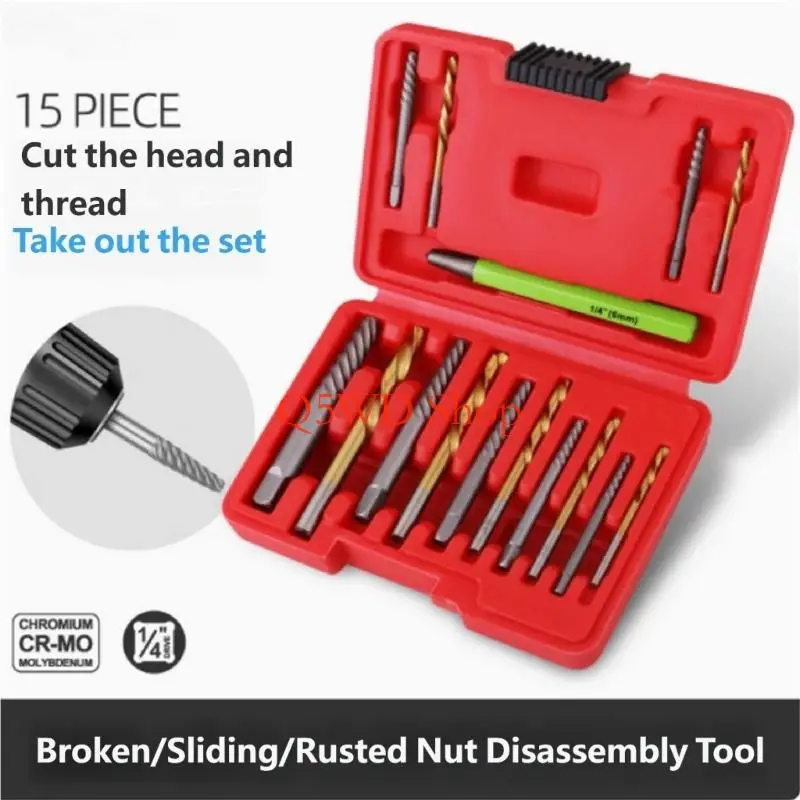 Q5WD 15Pcs Screw Puller And Left Hand Drill Bit For Automotive Repairs