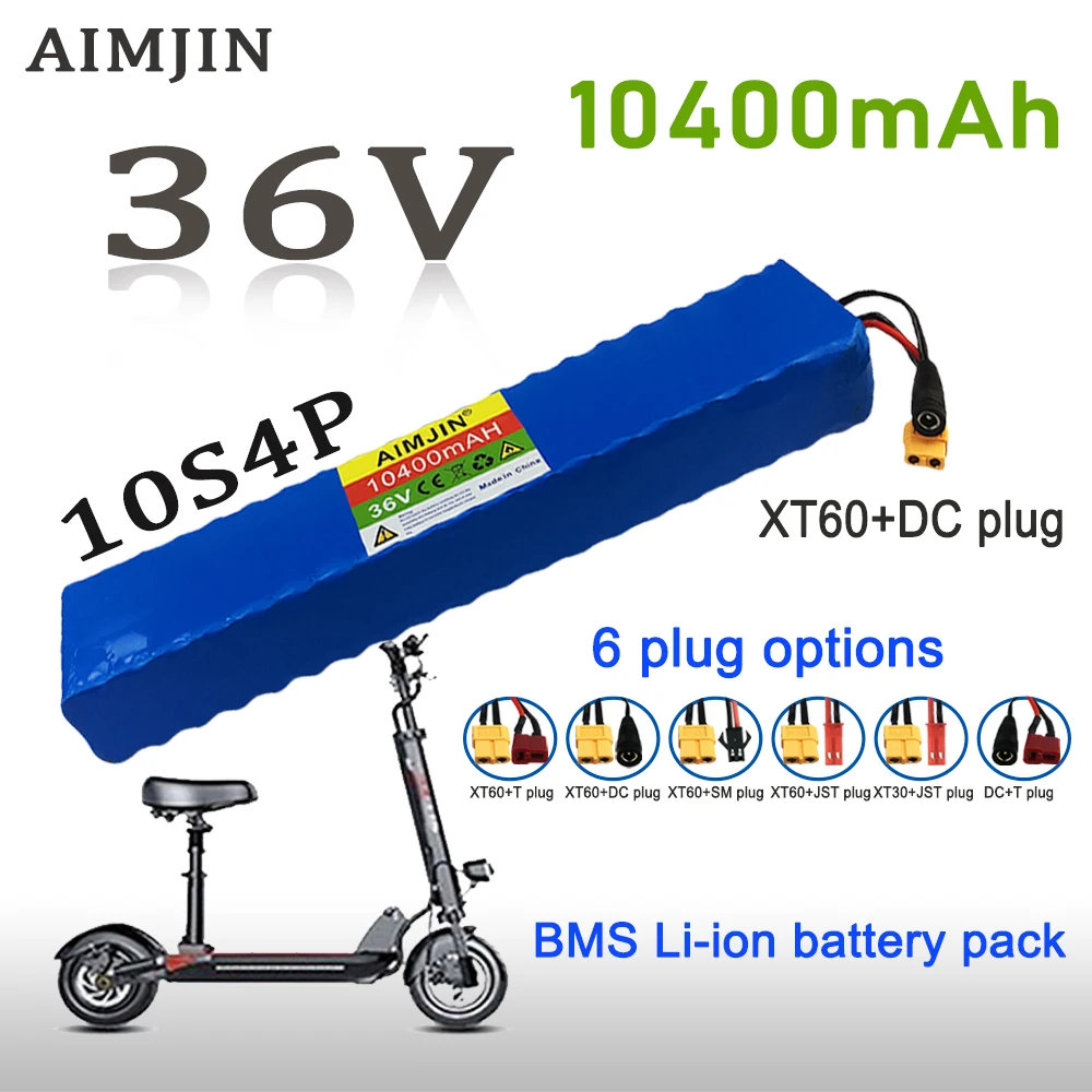 10S4P 36V 10400Ah 18650 Rechargeable Lithium Battery Pack 1000W BMS Power Modified Bicycle electric scooter Vehicle with charger