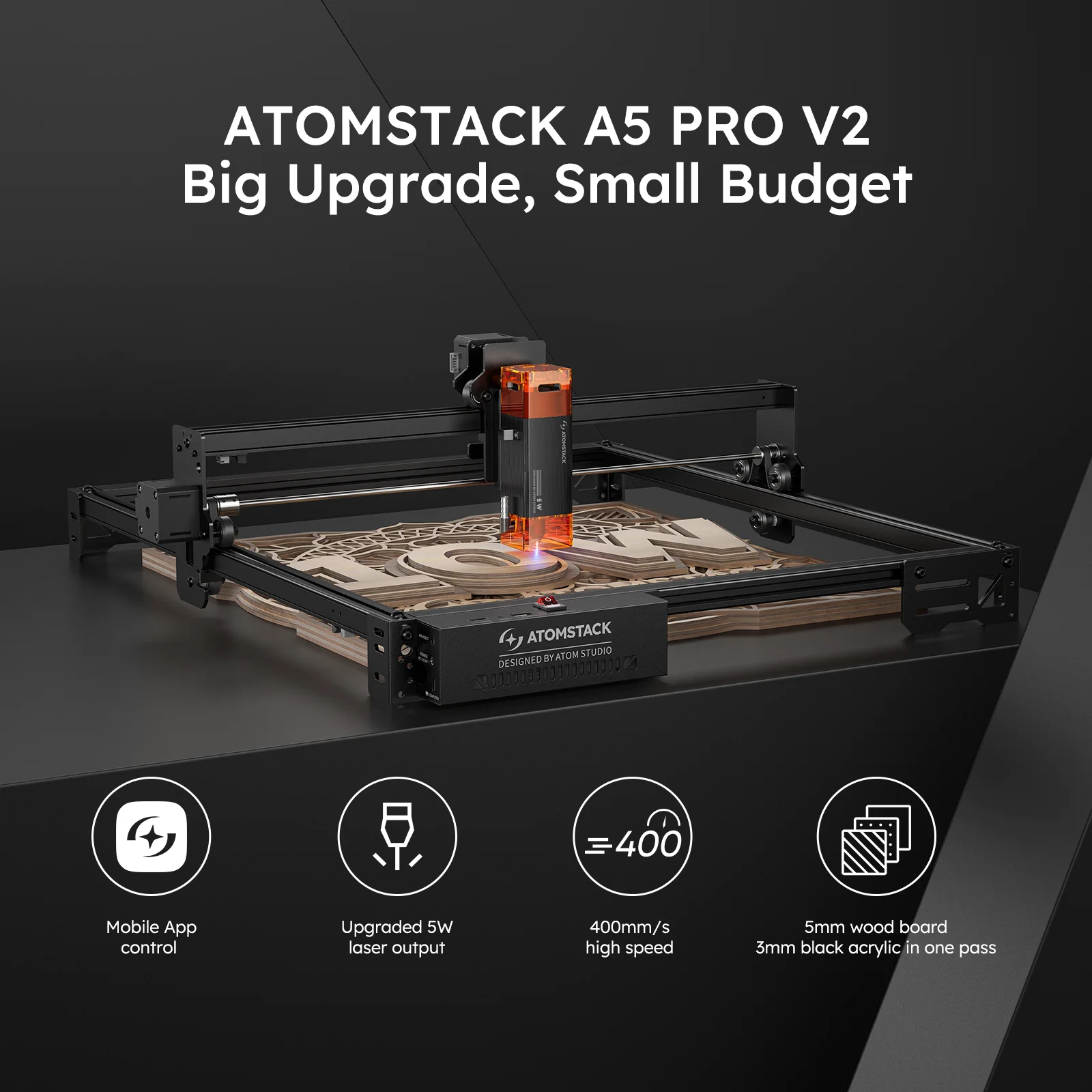 ATOMSTACK A5 Pro V2 النقش بالليزر 5 واط طابعة ليزر باستخدام الحاسب الآلي 410*380 مللي متر منطقة حفارة للخشب الاكريليك مع طابعة ليزر APP مجاني #2