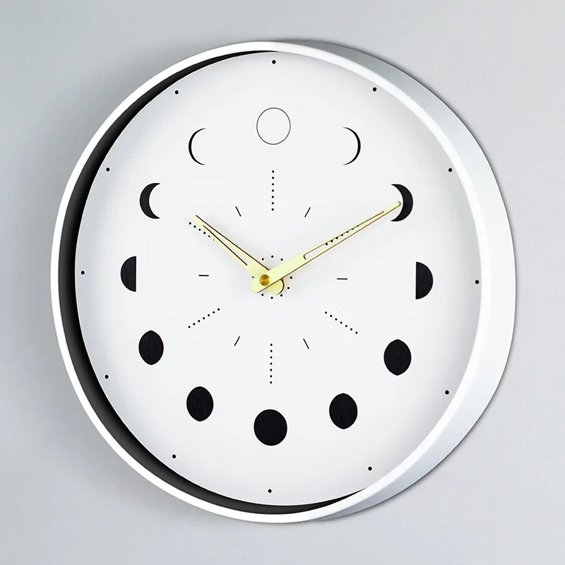 

30cm Luminous Pointer Round Wall Clock Creative Minimalist Silent Clock Plastic Material Advanced Moon Shape Clock Decoration
