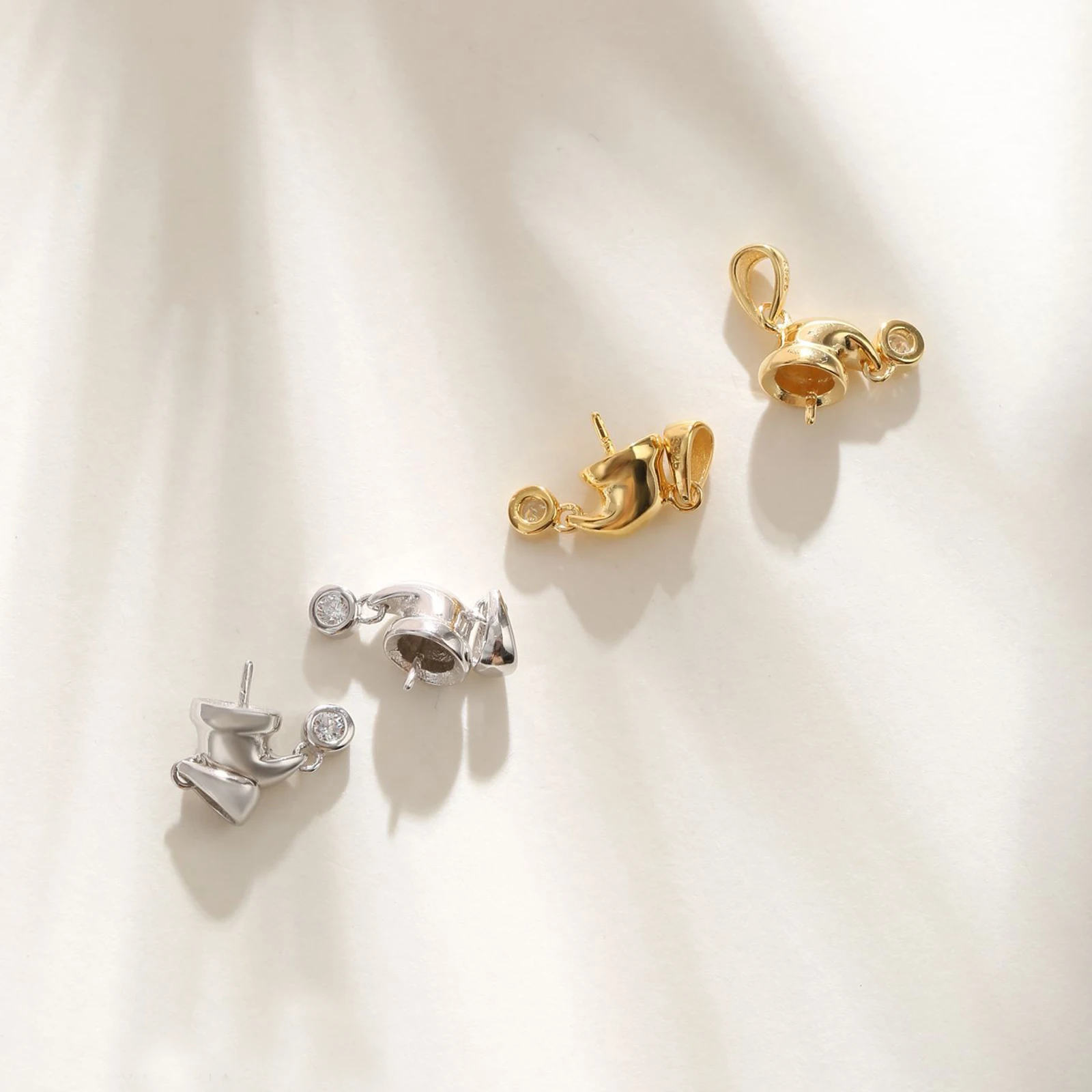 925 Sterling Silver Sleeping Cap Shape Pearl Pendant Connector Connect Round Beads DIY Necklace Jewelry Findings Accessories