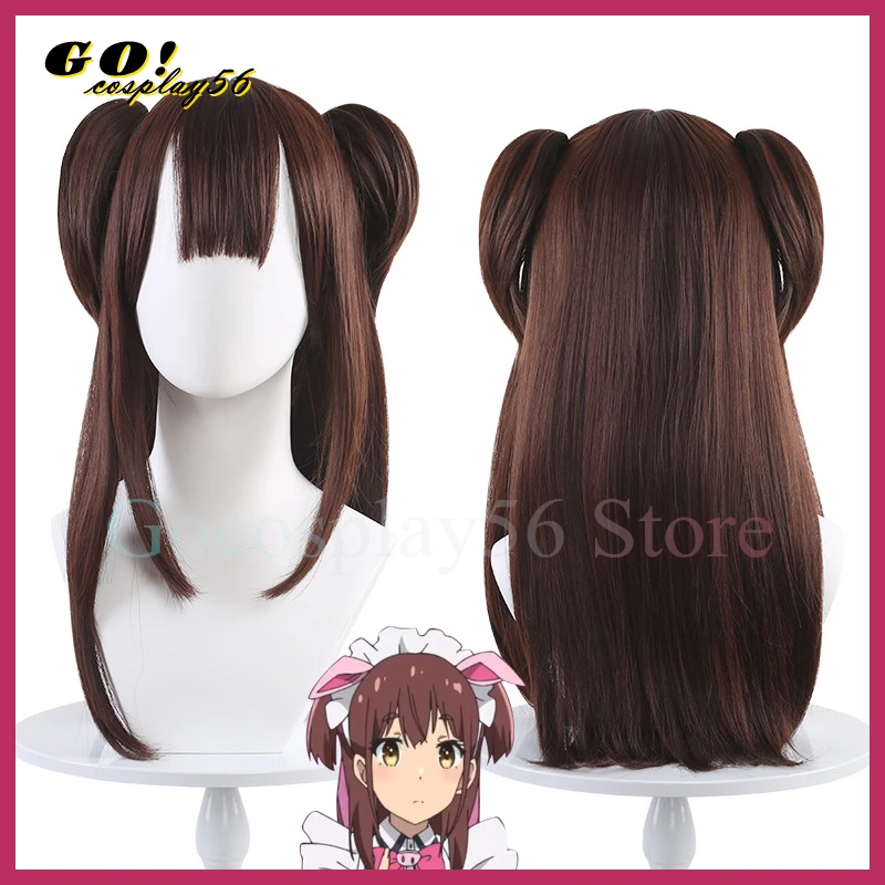 Cosplay Wahira Nagomi Wig Brown 55cm Long Straight Hair Little Pigtails Heat Resistant Headwear Synthetic Scalp