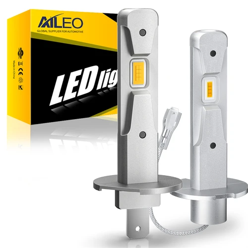AILEO-Lámpara LED antiniebla para coche, Bombilla de 200W, 10000LM, H1, 3000K, H3, diseño inalámbrico, Chip CSP 7035, amarillo, ámbar, Plug & Play, 2 piezas