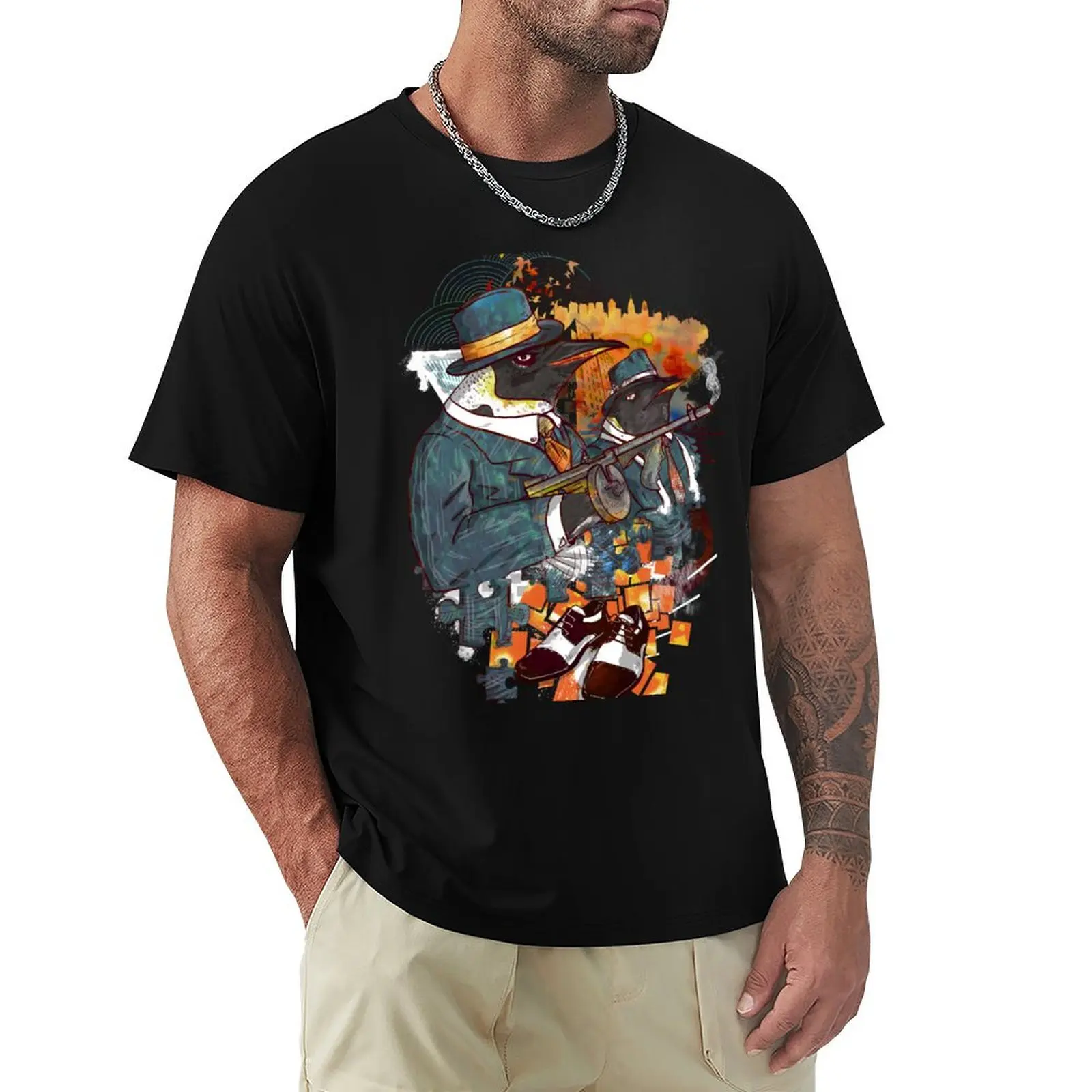 Mobster Puzzle T-Shirt Casual Graphic Print Tee