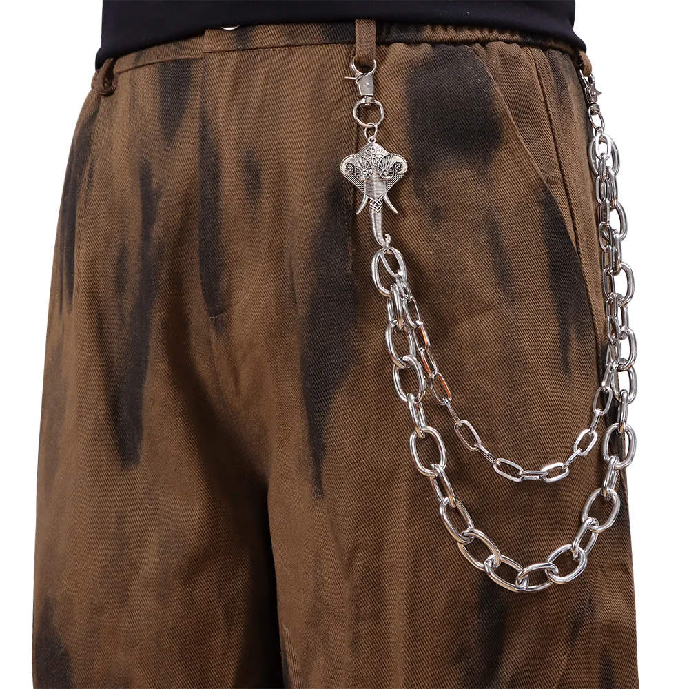 Double layer elephant pants chain  Pendant Hip-Hop Trend Accessory Versatile Simple Double-Layer Pants Chain for Fashion