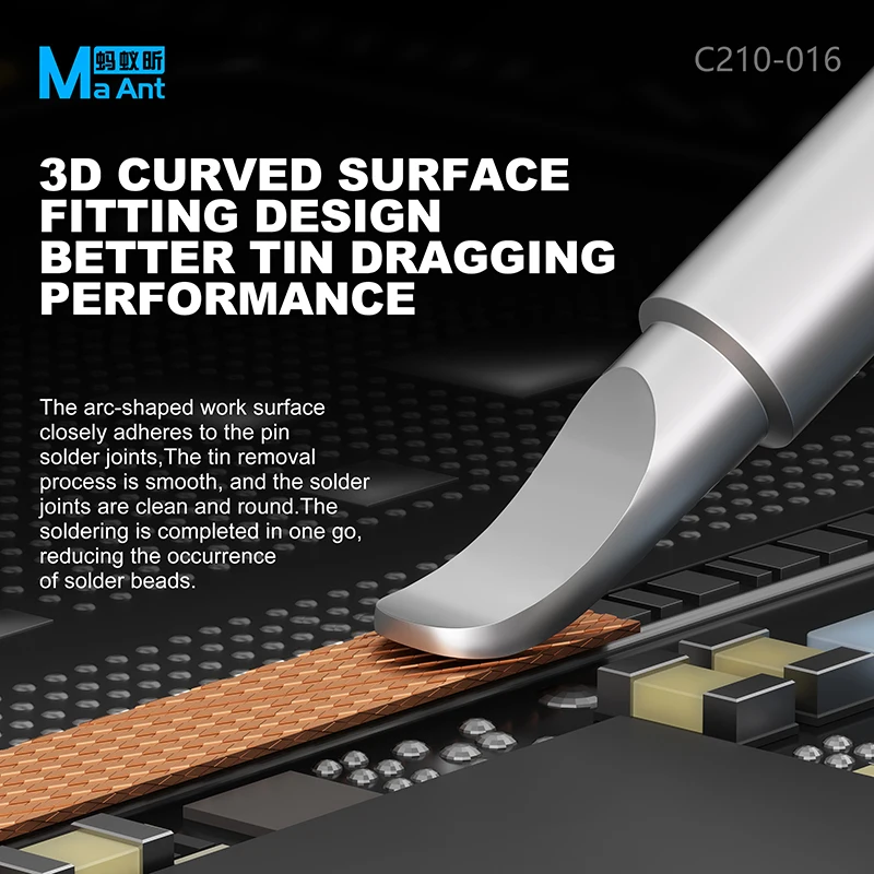 MAANT C210-016 Micro Flat Tip Iron Head for Multi Pin FPC Disassembly Precision Tin Removal Repair Soldering Tip
