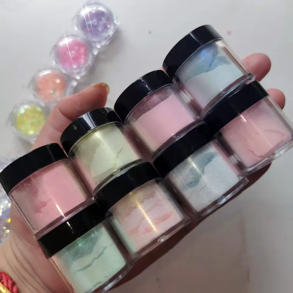 10 COLORI Aurora Neon Shimmer Glitter PoWDER Holo Ice Muscle Specchio Effetto Sfregamento Polvere Arcobaleno Sirena Manicure Immersione Powde