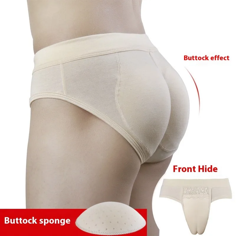 Men Dress-up Women Cross-dressing Underwear, Hidden Front Briefs, Pseudo-girl Hip-building Cosplay Gay Clothes Pads Booty Pants