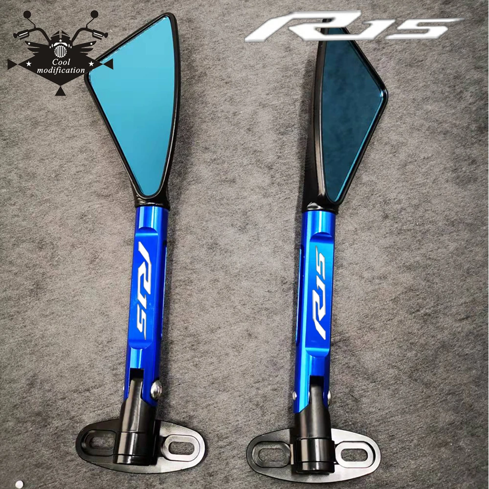 laser logo CNC Aluminum Motorcycle Rear View Mirrors Blue Anti-glare Mirror for Yamaha YZFR15 YZF R15 V2 V3