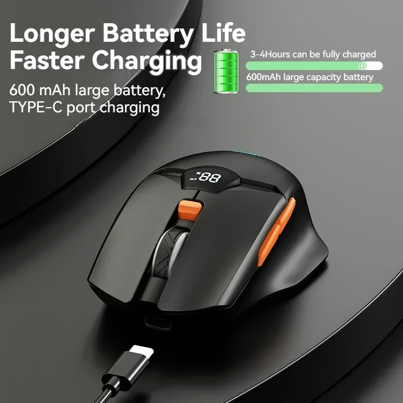 ماوس بلوتوث لاسلكي، شاشة عرض ذكية، زر كتم الصوت المزدوج، بطارية ليثيوم 600 مللي أمبير في الساعة، ماوس مكتب للكمبيوتر اللوحي، الكمبيوتر المحمول